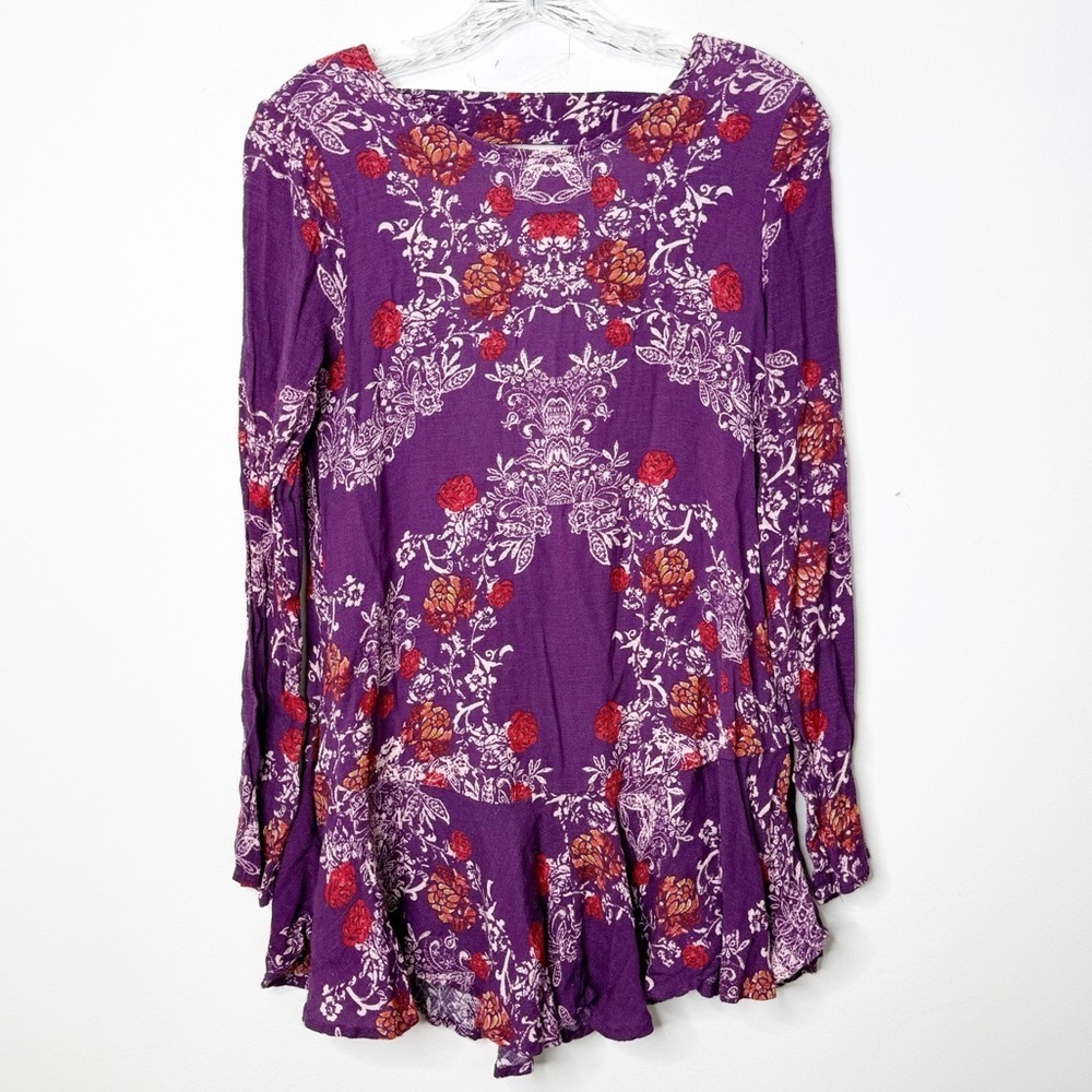 FREE PEOPLE | Purple Smooth Talker Floral Print Open Back Tunic Top Sz. Small - Picture 3 of 5